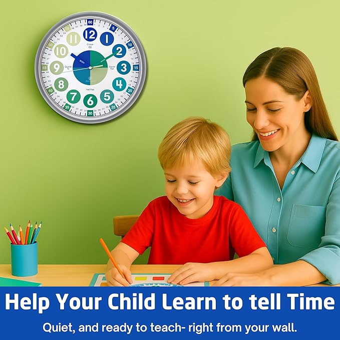 OWLCONIC Kids Analogue Time Teaching Clock Blue Green