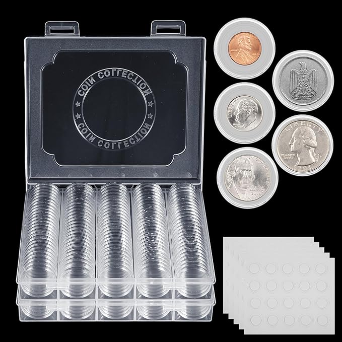 260 Pcs 30mm Coin Capsules with Foam Cushions – 6 Sizes (19/20/22/25/27/30mm) for Collectors,Coins Case with Clear Plastic Storage Organizer Box and Protective Gaskets for Coin Collection Supplies