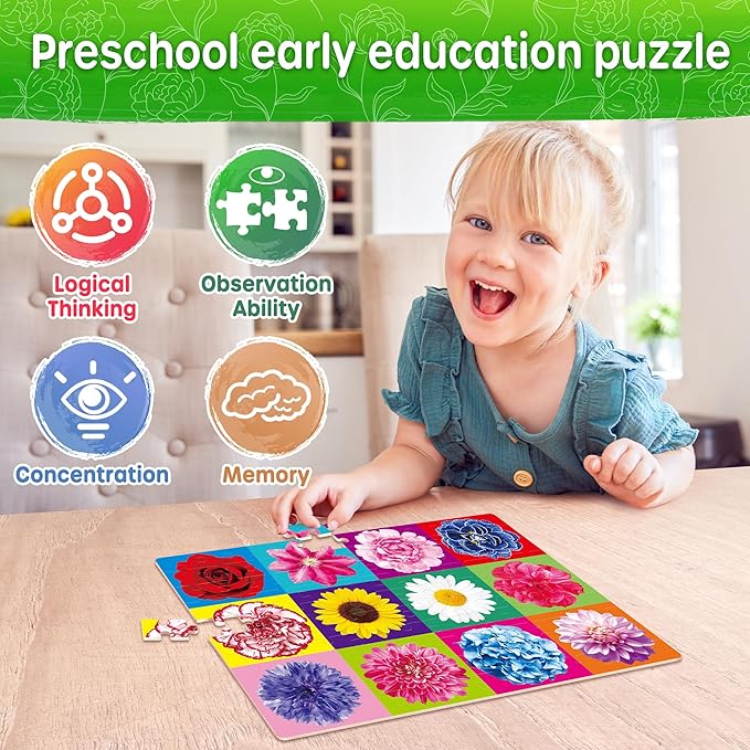 SYNARRY 100 Piece Puzzles for Kids Ages 4-6 6-8, Wooden 100 Piece Puzzle, 4 5 6 7 8 Year Old Puzzles for Kids Ages 4-8, Cat Dog Flower Donut Jigsaw Puzzle for 3+ Years Old Boys Girls