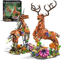 2 in 1 sika Deer&Unicorn Animals Building Decorations Set,Animal Blocks Flowering shrubsToys Suitable for Boys and Girls Age 6+ Year Old Desktop Decoration
