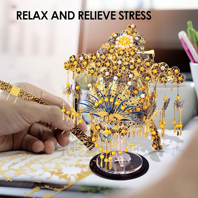 Piececool 3D Puzzles for Adults Metal Model Building DIY Kit-Phoenix Coronet DIY Craft Kits for Teens, Anxiety Relief Puzzle Toys, Great Gift Idea-433 Pcs