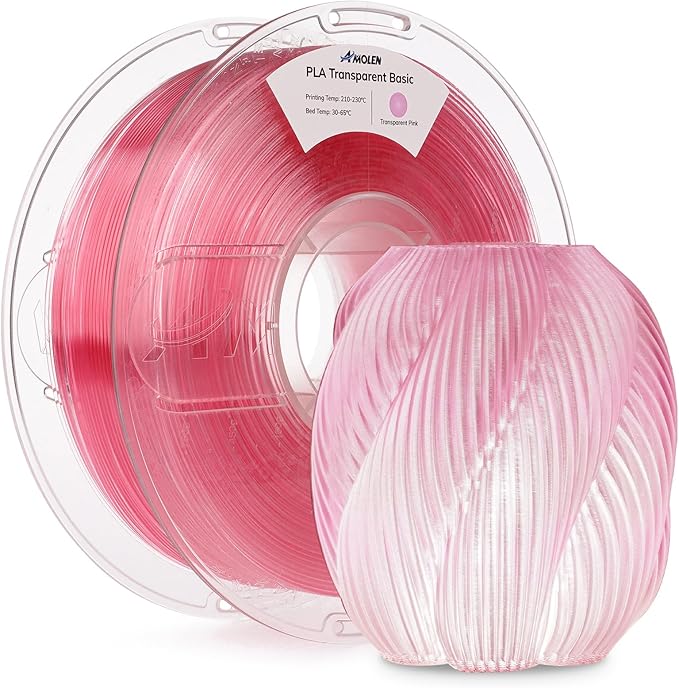 AMOLEN 3D Printer Filament Crystal PLA Transparent 1.75mm, Crystal Pink Clear Printing, Low Warping & No-Bubbles, Dimensional Accuracy +/- 0.02 mm, Fits Most FDM 3D Printers, 1kg Spool(2.2lbs)