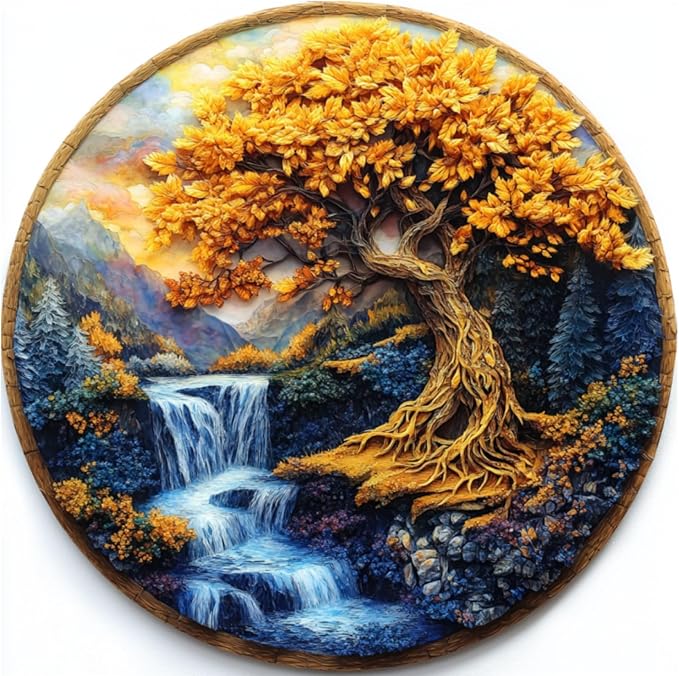 Puzzles for Adults, Tree of Life Waterfall River Wooden Jigsaw Puzzles 500pcs,16.5x16.5in, Royal, Unique Shape Adult Puzzles,Irregular Wood Creative for Adults and Kids Family Game