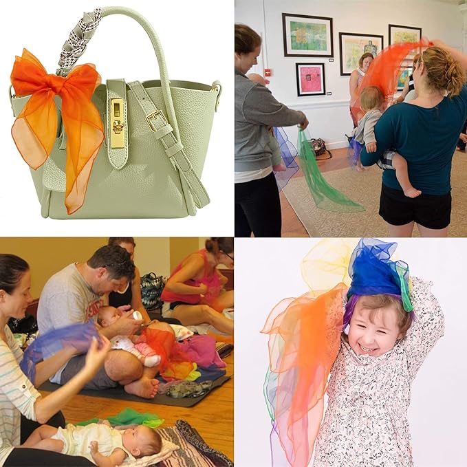 Dance Scarves for Kids 12 Pcs - Upgraded Play Scarves for Babies, Toddlers, Children - Movement Square Juggling Silk Music Dancing Scarf - Rhythm Band Pro (6 Colors, 24" x 24")