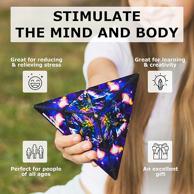 SHASHIBO Shape Shifting Box - Award-Winning Fidget Toy w/ 36 Rare Earth Magnets - Fidget Cube Transforms Into Over 70 Shapes, Sensory Toy Gift for Kids, Teens, and Adults (Disco Plaid)