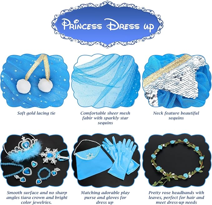 Fedio Princess Cape Set,12Pcs Princess Dress up Clothes for Little Girl, Princess Dresses for Girl 3-8 Years Birthday Gift