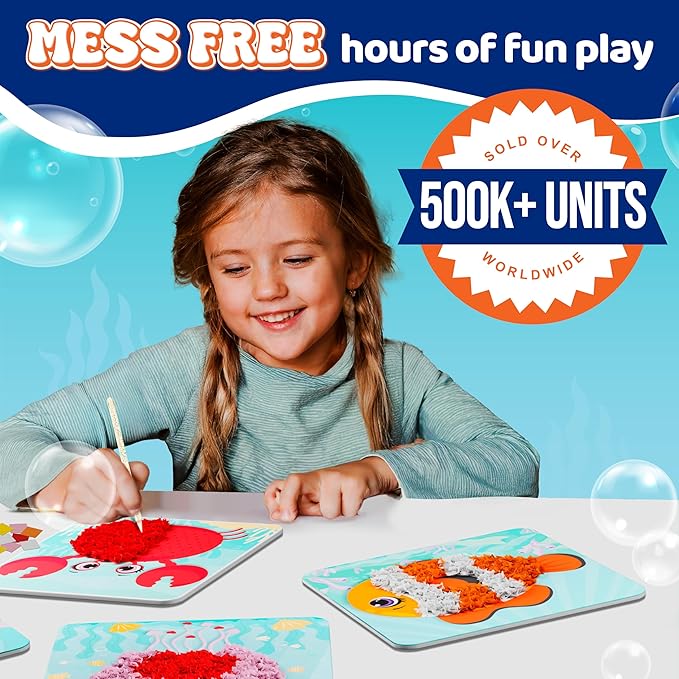 jackinthebox Poke Poke Art – Ocean Theme, Mess-Free Fabric Art and Craft, Flower Pressing Kits, Gift for Kids, Toys for Girls and Boys Ages 4 5 6 7 8