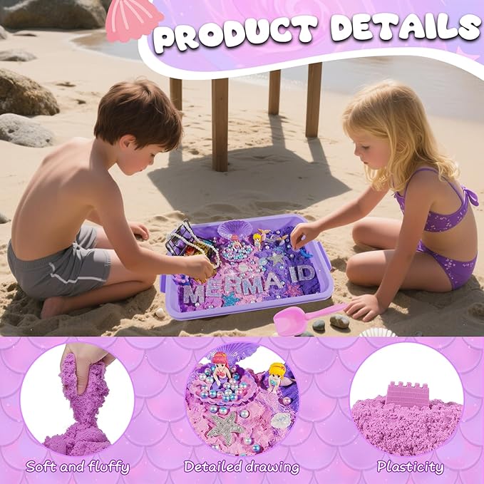 Bbiamsleep Mermaid Sensory Bin, Ocean Sand Kit with Color Sand Mermaid Sensory Kit for Birthday Party