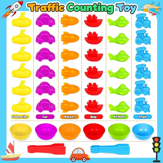 Counting Transport Matching Game with Sorting Cups, Sensory Sorting Colors Counting Toys with Games Dice, Montessori Training Preschool Educational Learning Toy Gifts for Toddlers Kids 3 4 5 6 +