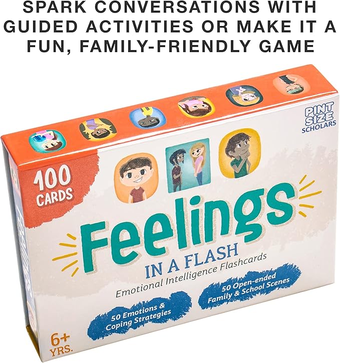 Feelings in a Flash - Emotional Intelligence Flashcard Game - Toddlers & Special Needs Children - Teaching Empathy Activities, Coping & Social Skills - 50 Scenario Cards, 50 Reaction Faces