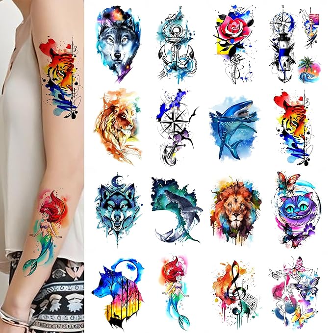 Roarhowl Temporary Tattoos for Adults and kids, Watercolor Art, DIY Stickers,Waterproof temporary tattoo (Medium)