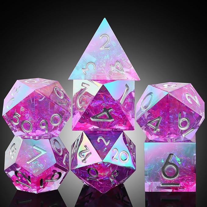 Iridescent Plating Purple Sharp D&D Dice, DNDND Handmade DND Resin Sharp Edge D&D Die with Gift Case for Dungeons and Dragon Tabletop Games (Iridescent Plating Purple)