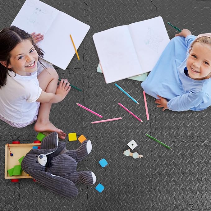 20 Tiles 12x12x1 Inch EVA Thick Interlocking Foam Floor Tiles Puzzle Exercise Mat Foam Mats for Pets Boys Girls Classroom Nursery Gym(Black)
