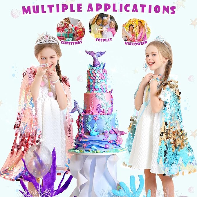 Princess Dress Up Toys Mermaid Dress Up Cape Kit 9 Pcs Gift Set for Little Girls 3-8 Years Old