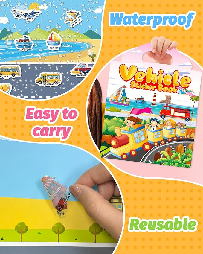 Reusable Sticker Book for Toddlers 2-4 Years, Stickers for Kids, Toddler Craft Activities, Toddler Travel Toys Ages 2+ Boy Girl Birthday Gifts