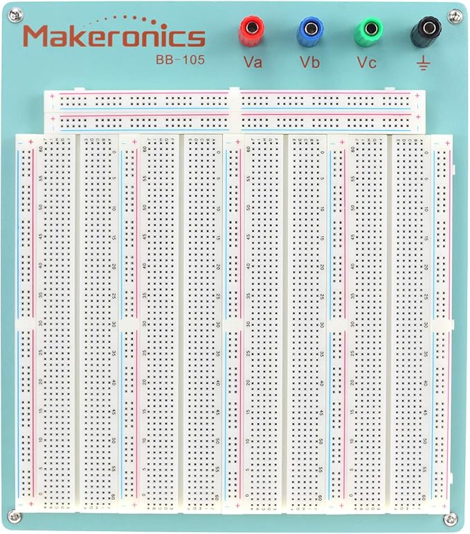 Makeronics 3220 Solderless Breadboard | 3220 Tie-Points Experiment Plug-in Breadboard with Blue Aluminum Back Plate and Copper Contact Clips inside ABS Plastic Housing for Circuit/Arduino/Raspberry Pi