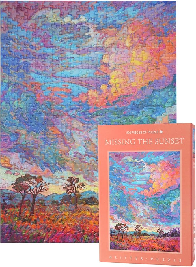 Jigsaw Puzzles 500 Pieces for Adults Glitter Abstract Sunset Jigsaw Puzzles Challenging Puzzle Game with Letters on The Back (20.5'' x 15'')
