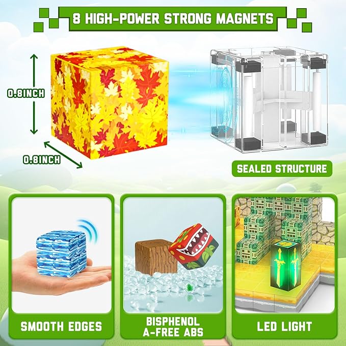 200PCS Magnetic Building Blocks - Light Up Magnetic Blocks Cubes, Stacking Magnet Blocks Building Toys, School STEM Toys for 3 4 5 6 7 8-12 Year Old Toddlers Boys Girls Birthday Thanksgiving Gifts