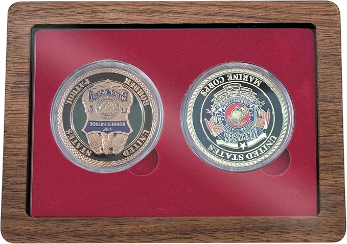 Challenge Coin Display Case Single Coin Display Box Two 1.81" Coin Holder Walnut Wood Coin Box Silver Dollar Coins Storage Box, Coins for Collectors with DIY Adjustable Gasket (Red 1.8")