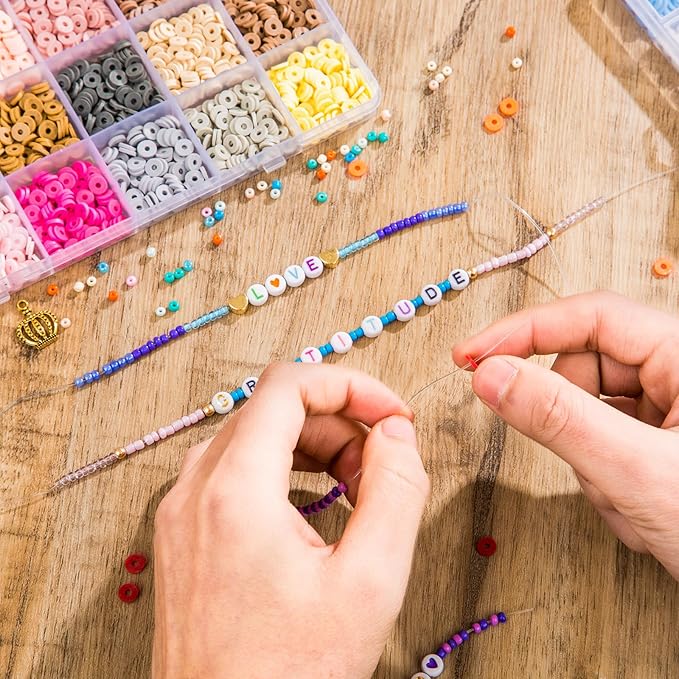 Goldwise Friendship Bracelet Kit 4 Boxes-13078 Pcs 72 Colors Bracelet Making Kits with Clay, Glass Seed and 3 Styles Letter Beads with Charms for DIY Craft Gift