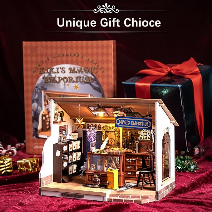 ROBOTIME DIY Miniature House Kit Tiny House Making Kit with LED Light for Adults Halloween/Christmas Decorations Creative Gifts for Teens (Kiki's Magic Emporium)