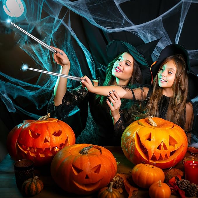 Sumind 4 Pieces Light up Wand Magic Light and Sound Toy Wizard Wands, Illuminating Witch Wand, Costume Accessory for Halloween Cosplay Birthday Party Favors(Silver)