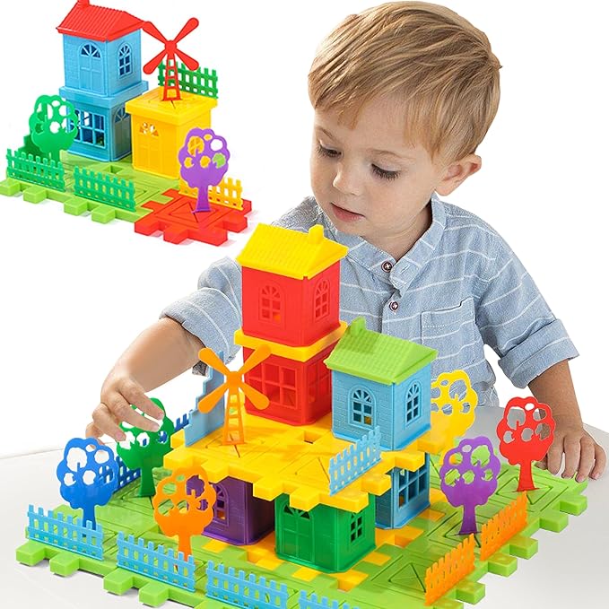 Waffle Blocks for Kids- 98 Piece Toddler Building Blocks -Excllent Interlocking Toys - Brightly Colored Toy Building Sets,House Toys and Games,Large Building Sets for Kids of All Ages