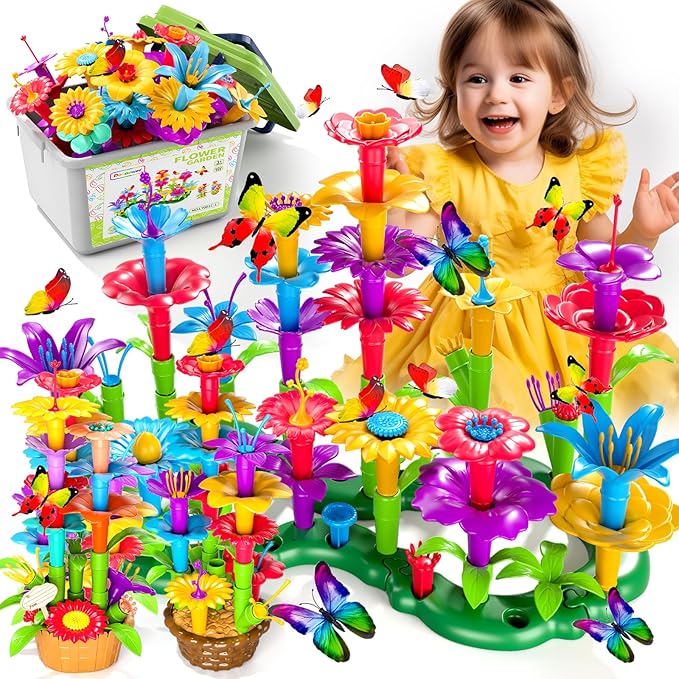 Doloowee 102Pcs Flower Garden Building Toys for Girls 3 4 5 6 7 Year Old, Upgrade DIY Building Stacking Toys, STEM Preschool Educational Toddler Toys Brain Development Kindergarten Kids Toy