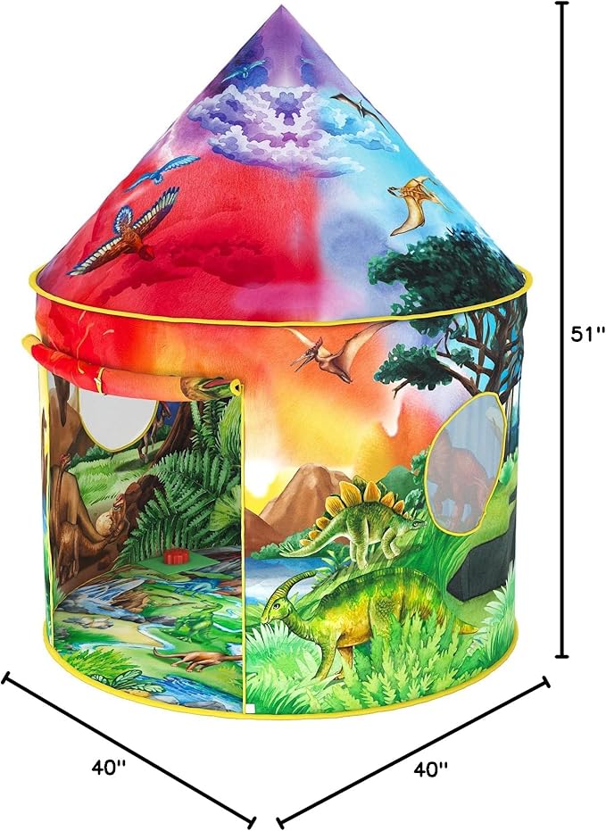 W&O Dinosaur Discovery Play Tent with Roar Button - Extraordinary Pop Up Tent for Boys & Girls - Perfect for Indoor & Outdoor Adventures