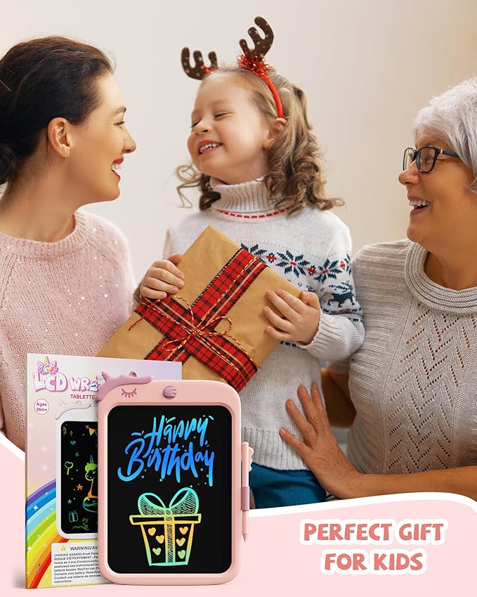 TEKFUN Girls Toys, LCD Writing Tablet for Kids, Doodle Board Dinosaur Toys, Travel Essentials Toys for 3 4 5 6 Year Old Boys Girls, Easter Birthday Christmas Gifts (10inch Pink)