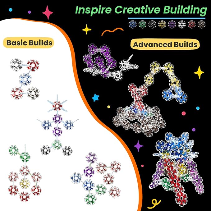 Translucent Interlocking Flakes Toys, Interlocking Discs, Creative Building Blocks of Snowflakes, 120PCS Construction Playset, Brain Teaser STEM Educational Toy for Kids Aged 4+
