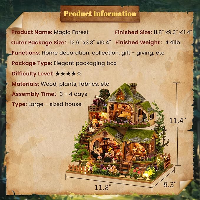 Miniature House Kit, 3D Wooden Puzzles for Adults, DIY Miniature Kit, Dollhouse Kit, Mini House Building Kit, Doll House Kits for Adults Teen to Build (Forest Adventure)