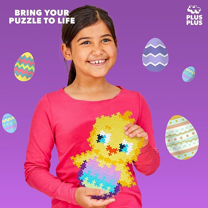 PLUS PLUS Puzzle by Number, 250 Piece Mini Interlocking Hashtag Color Blocks, 3D Pixel Art Kit for Kids - Chick
