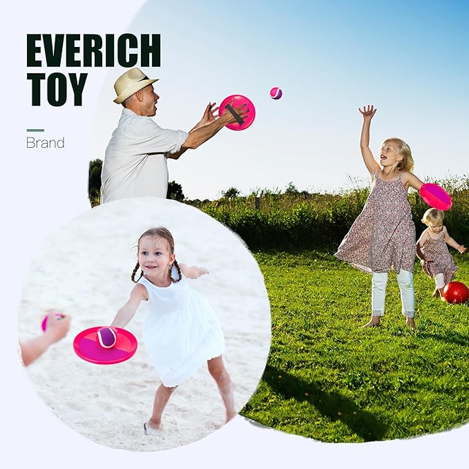 EVERICH Upgraded Toss and Catch Ball Game Set - Indoor and Outdoor Games for Kids 3-12, Beach Sand Pool Water Toy Includes 2 Paddles 2 Sticky Balls, Great Birthday Easter Gifts for Boys Girls