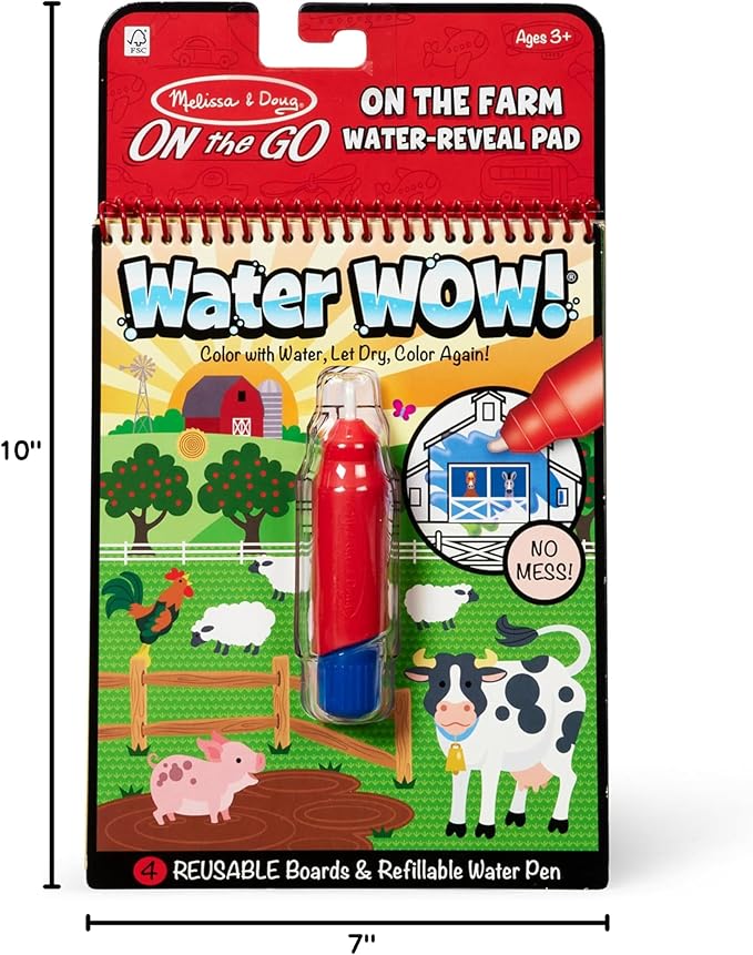 Melissa & Doug Water Wow! Mess Free Coloring Book, Reusable Water-Reveal Activity Pad, On The Farm, Travel Toys, Party Favors, for Toddlers & Kids Ages 3+