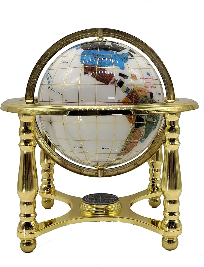 Unique Art 10-Inch Tall Table Top Day and Night Ocean Gemstone World Globe with Gold Stand (DAY N NITE)