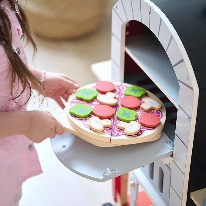 Teamson Kids My Little Helper Pizza Oven & 24 pc. Accessory Set with Cooking Utensils and Pizza Toppings