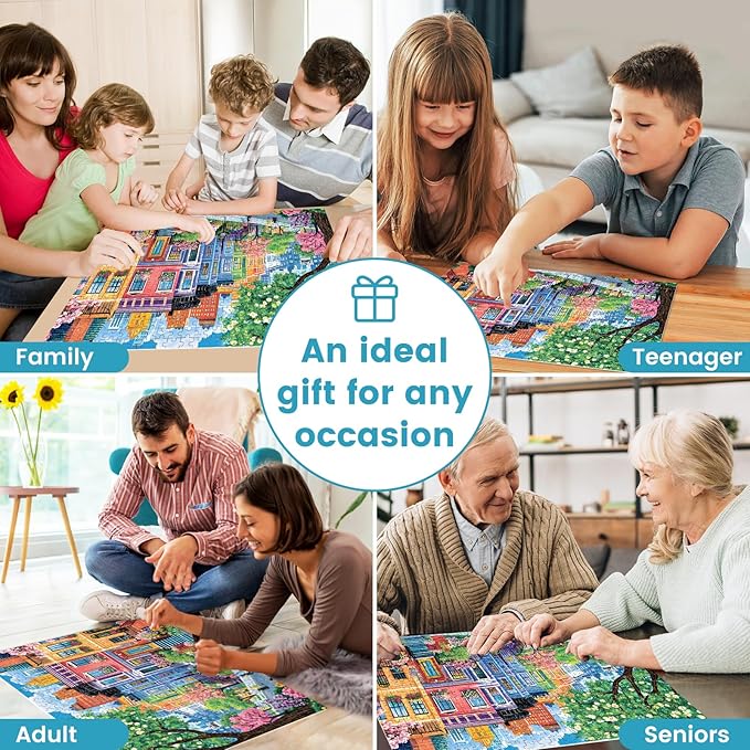 500 Pieces Puzzles for Adults, Spring Puzzle for Adults Children Elderly, Colorful Street Jigsaw Puzzle, Recycled Paper Puzzle 500 Pieces, Family Activity Game Nights Gifts 20.5x15 in