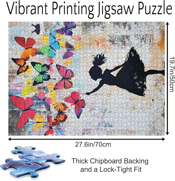 Tucocoo Banksy Girl 1000 Piece Puzzle, Butterfly Street Art Jigsaw Puzzles for Adults DIY Crafts Puzzles for Home Decoration Gifts, Educational 1000 Pieces Puzzles Family Challenging for Game Nights