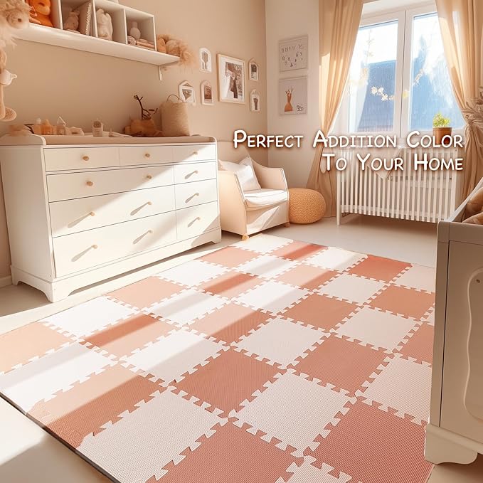 TCBunny Kids Soft EVA Foam Jigsaw Puzzle Play Mat, 18 Interlocking Tiles and Edges Baby Play Mat, for Kids Gym, Nursery, Playroom, Pet Mat, Total Floor Coverage 16 Sq Ft