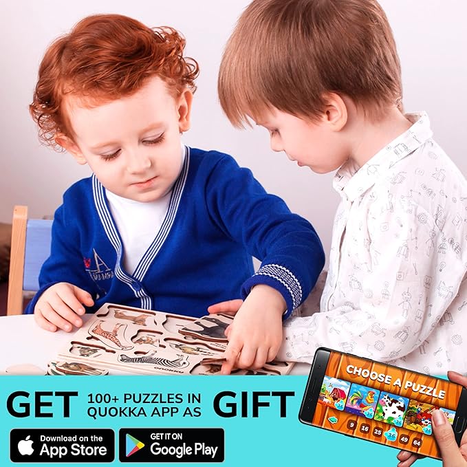 QUOKKA Wooden Puzzles for Toddlers 1-3 – 3xSET Toddler Puzzles Ages 2-4 – Montessori Animal Toy Puzzle for Toddlers 3-5 Year Old – Wood Toy Learning Realistic Animals for Boy and Girl