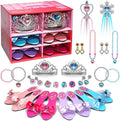 Princess Dress Up Girls Shoes - Toddler Heels Play Shoes & Pretend Jewelry Accessories Sets,Toys for Girls with Kids Crown, Wand, Necklace, Ring, Bracelet, Earring for Little Girls Aged 3 - 6 Birthday