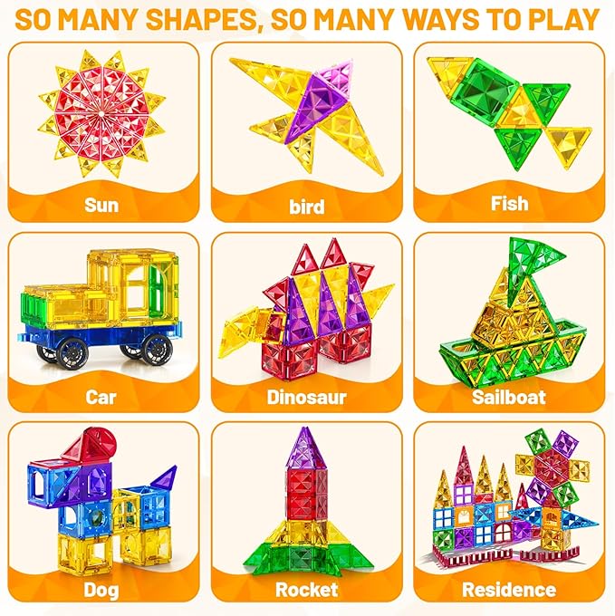Magnatiles for Toddlers 1-3, Toddler Magnet Building Blocks Tiles Toys for Kids Ages 1-3 4-8, Preschool Learning Sensory Educational Gifts Toys for Boys and Girls 3+ Year Old