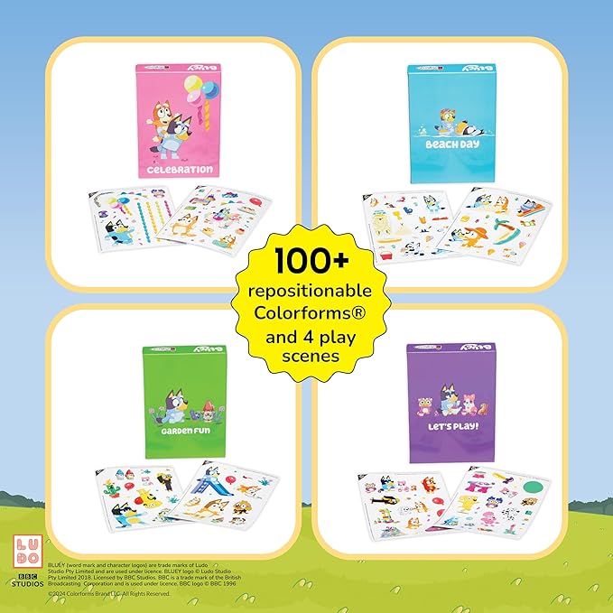 Colorforms Bluey Stickers Play Set Collection 4 Play Scenes with Repositionable Stickers, for Boys and Girls, Ages 3+