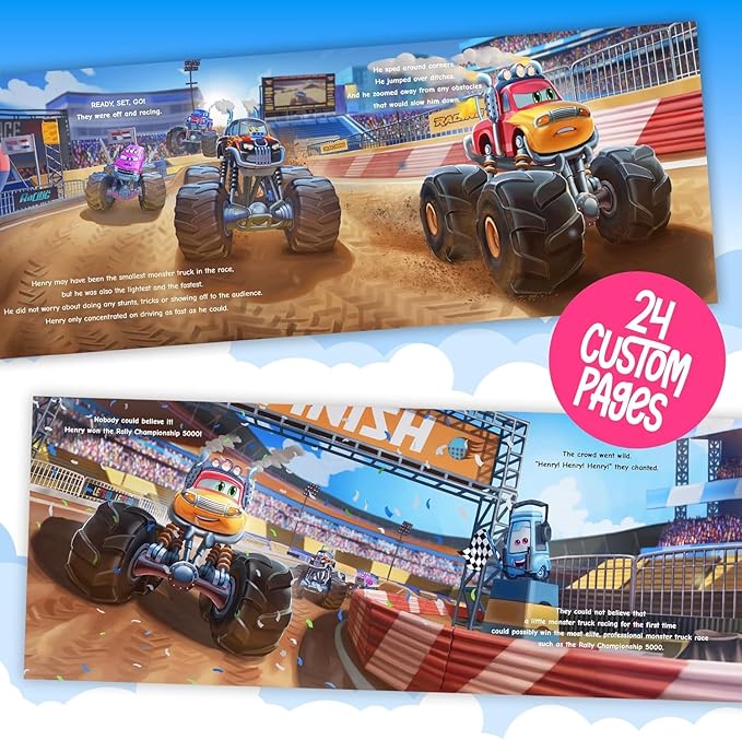 STORYBUG Personalized Monster Truck Story Book - Kids Custom Book with Name in The Story, 11in x 8.5in, Blue