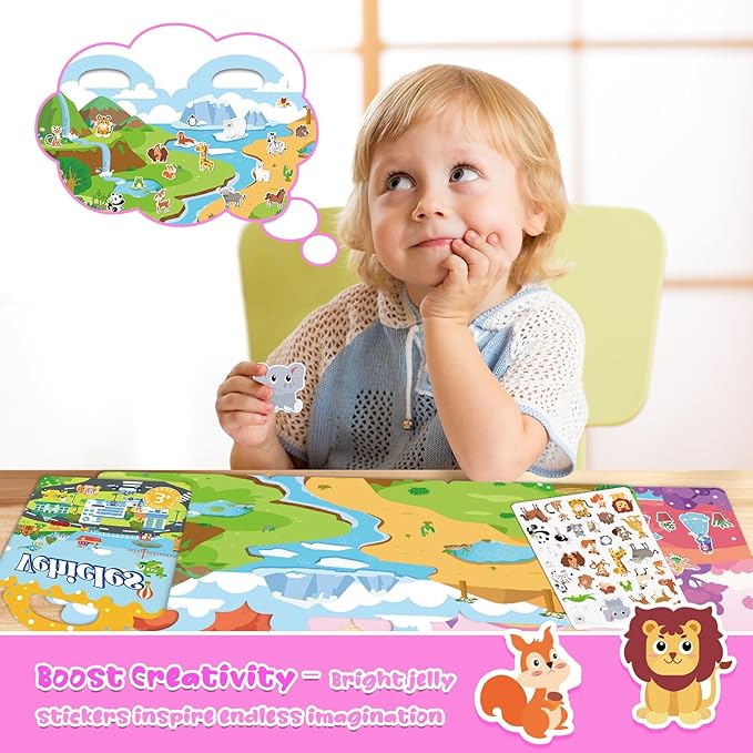 Sticker Books for Toddlers 2-4 Years, 5 Sets Reusable Sticker Books for Toddlers 1-3, Jelly Toddler Stickers Travel Toys for Ages 2+ Kids Boys Girls Halloween Birthday Christmas