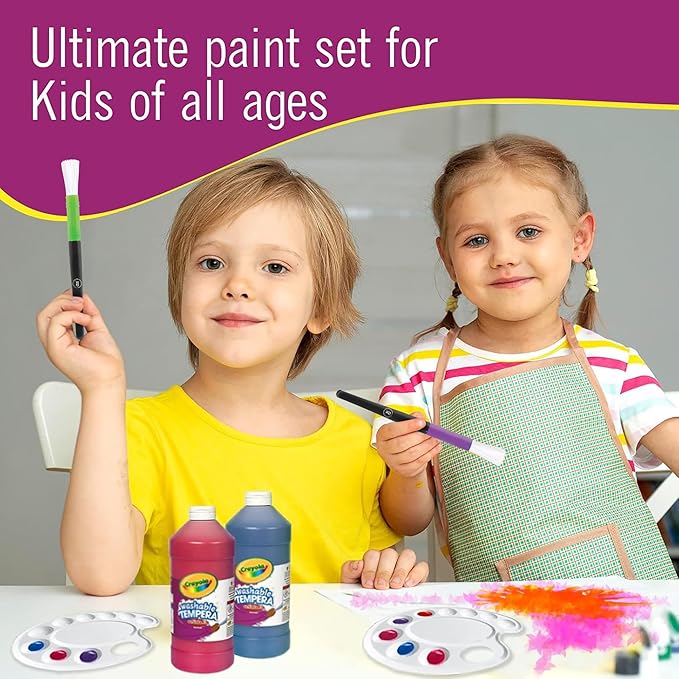 Washable Paint for Kids, Kids Painting Set 6 Colors with Paintbrushes, Non Toxic Bulk Finger Paints 16 oz Each, Kid Paint Classroom Set for Toddlers – Paints for Kid Art, Craft Gifting bundle