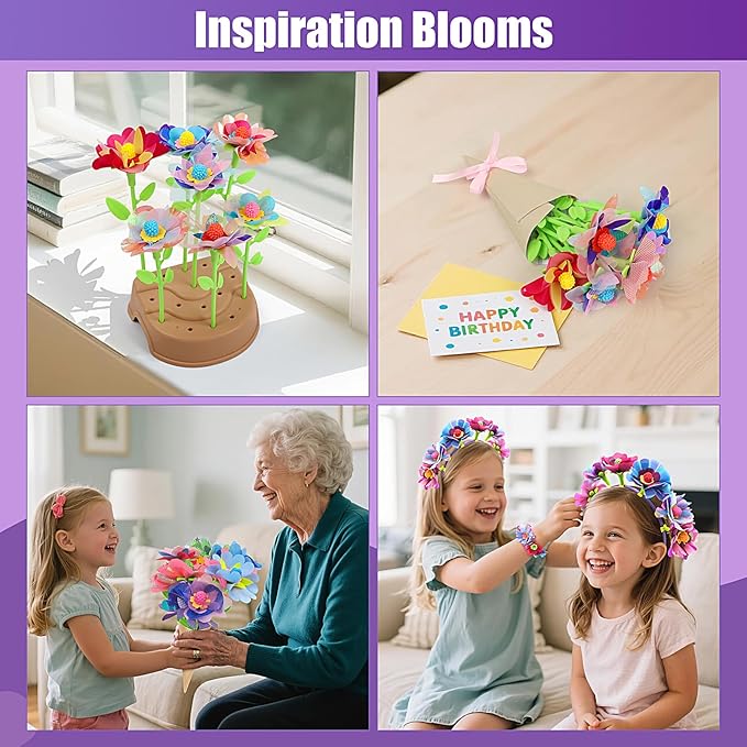 IQBOX Fabric Flower Bouquet Kit, Toys for Kids 4 5 6 7 8 Year Old – Build Your Own Flower Market, Open-Ended STEM DIY Craft Kits for Girls – Creative Birthday Gifts, Perfect for Preschool