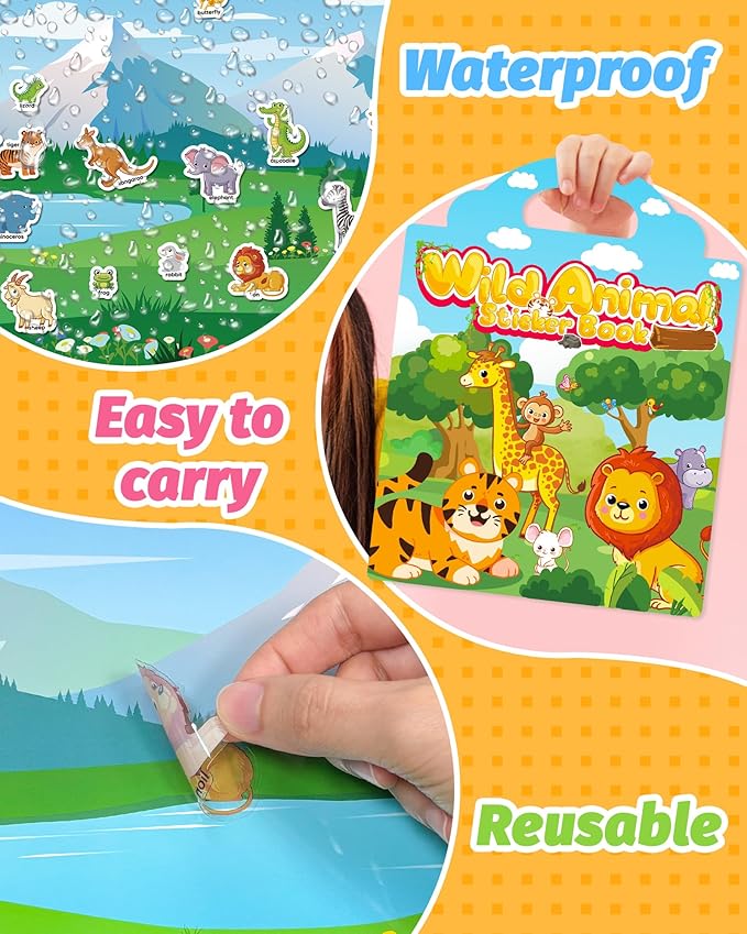 Reusable Sticker Book for Toddlers 2-4 Years, Stickers for Kids, Toddler Craft Activities, Toddler Travel Toys Ages 2+ Boy Girl Birthday Gifts