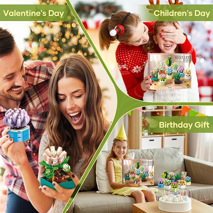9 Pack Tiny Flowers Succulents Botanical Collection Building Sets 832PCS Compatible with Lego Artificial Plant Set for Home Office Décor Block Toy Bonsai Building Toys Creative Gifts Idea for Girls 6+